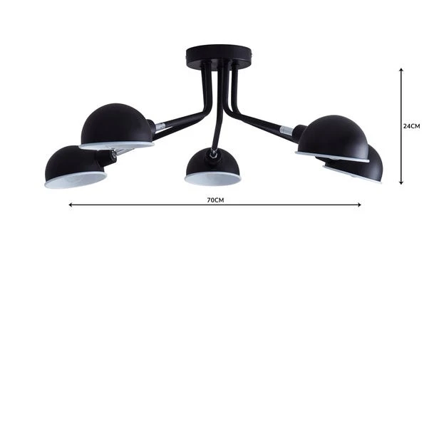 Elements Borr Black 5 Light Semi Flush Ceiling Light 7 Elements Borr Black 5 Light Semi Flush Ceiling Light - Image 5